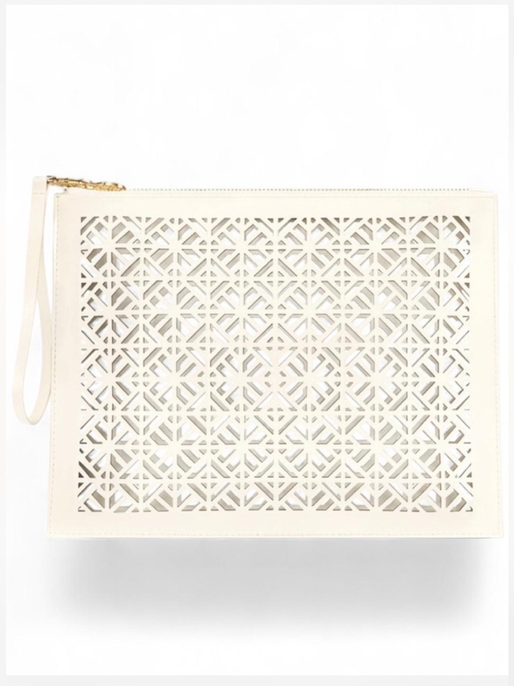 Tory Burch Limited Edition Laser-Cut Geometric Wristlet Clutch, Faux leather